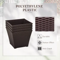 Outsunny Outdoor Planter Pack of 4, Rattan Effect Plant Pots Indoor Stackable Design, for Garden Patio Porch Deck, Brown(m-5)