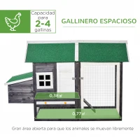 PawHut Gallinero de Madera Exterior Jaula Cercada para Gallinas con Caja Nido Corral de Metal Techo Asfáltico Bandeja Extraíble Ventana y Rampa 170x81x110 cm Gris(m-4)
