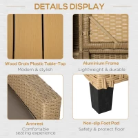 Outsunny 4 PCS Outdoor PE Rattan Sofa Set, Patio Twin Wicker Aluminium Frame Conversation Furniture w/ Adjustable Wood Grain Plastic Table-top Table & Thick Cushion for Garden, Backyard, Lawn, Khaki(m-7)