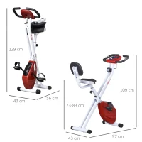 HOMCOM Heimtrainer mit Magnetwiderstand, 8-Stufen, höhenverstellbar, LCD-Display, Rot + Weiß(m-3)