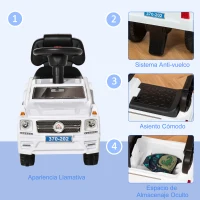 HOMCOM Coche Correpasillos para Bebé de 18-36 Meses Coche sin Pedales con Faros Música Bocina Compartimento de Almacenaje y Respaldo Alto 68x30,5x41,5 cm Blanco(m-5)