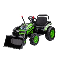 HOMCOM Tracteur électrique Enfant - tractopelle Enfants 6V - V. Max. 2,5 Km/h - Effets Lumineux sonores - Pelle Manuelle - métal PP Noir Vert(m-10)