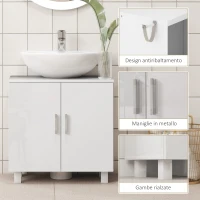 HOMCOM Mobile Sotto Lavabo Bagno a 2 Ante con Ripiano Centrale, in MDF, 60x35x60 cm, Bianco(m-7)