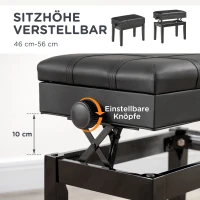 HOMCOM Klavierbank mit versteckten Stauraum, Sitzhocker, höhenverstellbar, Kunstleder, Schwarz(m-4)