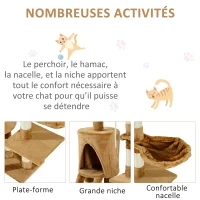 PawHut Arbre à chats multi-équipements griffoirs grattoirs plateformes niche échelle hamac corde 55L x 30l x 96H cm marron(m-6)