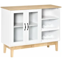 HOMCOM Storage Cabinet, Sideboard with Wine Holder for 8 Bottles, Glass 2-Door Display Cupboard, Adjustable Shelf, White(m-1)