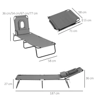 Outsunny Lot de 2 Bains de Soleil Pliable transat inclinable 4 Positions Chaise Longue de Lecture 3 Coussins fournis Gris(m-3)