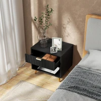 HOMCOM Elegant Bedside Table, with Drawer and Shelf - Black/Gold Tone(m-9)