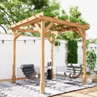 Outsunny 2 x 2m Wooden Pergola Kit, Decorative Garden Gazebo Shelter with Stable Structure for Climbing Vines, Flowers, Dark Brown(m-9)
