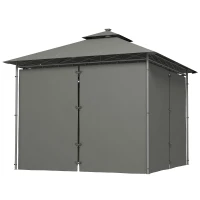 Outsunny 3 x 3 m Solar LED Metal Gazebo - Dark Grey(m-11)