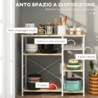 HOMCOM Mobile Cucina Moderno a 4 Ripiani con Cestino e Ganci in Legno e Acciaio, 90x40x84.5cm, Quercia e Bianco(m-4)