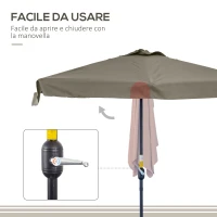 Outsunny Ombrellone Semicircolare 2.3x1.3 m da Terrazza e Giardino per Parete con Manovella, Caffè(m-4)