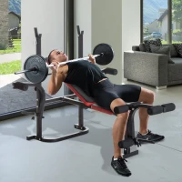HOMCOM Banc de musculation Fitness entrainement complet avec support d'haltères dossier réglable acier revêtement synthétique 128 x 155 x 112 cm noir et rouge(m-2)