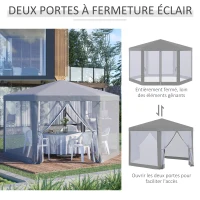 Outsunny Tonnelle barnum tente de réception hexagonale style cosy métal polyester gris(m-6)