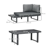 Outsunny Gartenmöbel-Set für 4 Personen Sitzgruppe, 2x Sitzbank, 1 x höhenverstellbarer Beistelltisch, Grau(m-3)
