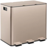 HOMCOM 45L Triple Compartment Stainless Steel Bin, with Deodoriser Holders - Gold Tone(m-1)
