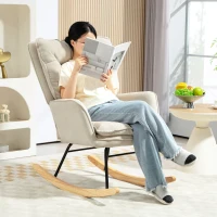 HOMCOM Silla Mecedora con Patas de Madera de Haya y Reposabrazos Mecedora para Lactancia Carga 120 kg para Dormitorio Beige(m-7)