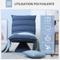 HOMCOM Fauteuil de sol paresseux pivotant 360° avec dossier inclinable design capitonné 62 x 70 x 95 cm bleu(m-7)