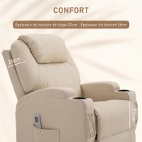 HOMCOM Fauteuil Luxe de Relaxation et Massage Inclinaison Dossier Repose-Pied électrique revêtement synthétique Crème(m-6)