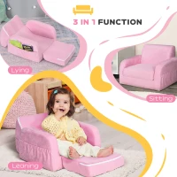 HOMCOM 2-in-1 Kids Armchair, Toddler Sofa Bed, with Wood Frame, for Bedroom, Playroom - Pink(m-5)