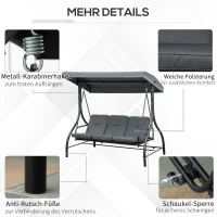 Outsunny Schaukelbank, Hollywoodschaukel mit Sonnenschutz, Gartenschaukel, Verandaschaukel, 3 Sitze, Schaukelbett(m-6)