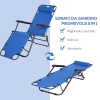 Outsunny Lettino Sdraio Pieghevole e Richiudibile da Giardino in Tessuto Oxford, 135x60x89cm - Blu(m-4)