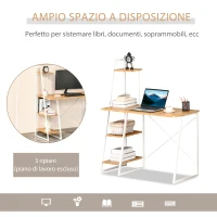 HOMCOM Scrivania per Camera e Ufficio con 3 Mensole Salvaspazio, in MDF e Metallo, Color Legno, 104x50x128cm(m-5)