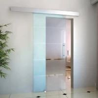 HOMCOM Schiebetür Komplettset Zimmertür 102,5 x 205 cm Wandmontage Schiebetürsystem mit Laufschiene Innentüren Komplett-Set für Schiebetüren Trennwände, Milchglas Streifen(m-2)