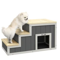 PawHut Haustiertreppe Hundetreppe, 3 Stufen, Kiefernholz, 79 cm x 38,5 cm x 45 cm, Natur + Weiß(m-10)