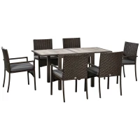 Outsunny Conjunto de Muebles de Ratán Sintético de Jardín 7 Piezas Mesa Extensible y 6 Sillas para Terraza Patio Marrón(m-10)