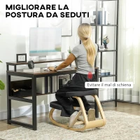 HOMCOM Sedia Inginocchiatoio con Movimento a Dondolo, in Tessuto Effetto Lino e Legno di Betulla, 50x73x55 cm, Nero(m-4)