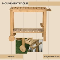 Outsunny Desserte de jardin chariot pour plancha barbecue en bois avec poignée 2 plateaux et porte-bouteilles 95 x 47 x 74 cm(m-5)