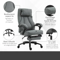 Vinsetto Fauteuil de bureau direction massant hauteur réglable dossier inclinable repose-pied intégré lin gris(m-8)