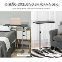 HOMCOM Mesa Auxiliar con Ruedas con Altura Ajustable y Marco de Metal Carga 20 kg 77x40x76-100 cm Negro y Plata(m-4)