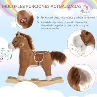 HOMCOM Juguete Balancín de Felpa Suave con Música Relinchos Sonidos de Galope Boca y Cola Móviles 65x32,5x61 cm Marrón(m-5)