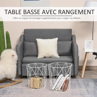 HOMCOM Lot de 2 Tables Basses gigognes Tables d'appoint Rondes encastrables Style néo-rétro Bicolore Structure métal Blanc Plateau MDF Coloris hêtre(m-4)