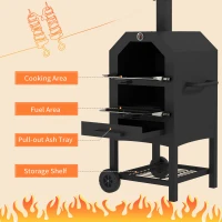 Outsunny Steel 3-Tier Outdoor Pizza Oven Charcoal BBQ Grill, Black(m-5)