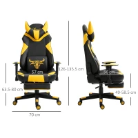 Vinsetto High-Back Gaming Chair Swivel Home Office Computer Racing Gamer Desk Chair Faux Leather with Footrest, Wheels, Black Yellow(m-3)
