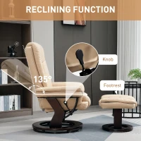 HOMCOM Faux Leather 135° Reclining Chair and Footstool - Beige(m-4)