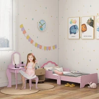 ZONEKIZ Wooden Kids Bedroom Furniture Set with Kids Dressing Table, Stool, Bed, for 3-6 Years, Cloud-Design(m-2)