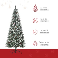 HOMCOM Árbol de Navidad Artificial de 180cm 618 Ramas Bayas y Piñas Puntas Nevadas Decoración Navideña de Interior Verde(m-4)