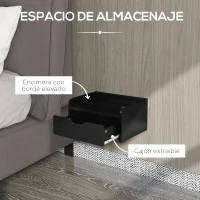 HOMCOM Set de 2 Mesitas de Noche de Pared Mesillas Flotantes con 1 Cajón para Dormitorio Habitación 40x30x19,5 cm Negro(m-6)