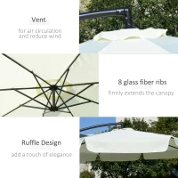 Outsunny 2.7m Garden Banana Parasol Cantilever Umbrella with Crank Handle and Cross Base for Outdoor, Hanging Sun Shade, Cream White(m-6)