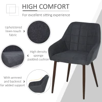 HOMCOM 2 Pieces Linen-Touch Fabric Dining Chair with Grid Pattern Cushion and Backrest, Mid Back Leisure Chair with Steel Leg, Sponge Padded Armchair for Dining Room(m-5)