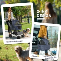 PawHut 2-in-1 Hundebuggy, abnehmbare Transporttasche, klappbarer Metallrahmen, 77,5 x 51 x 99,5 cm, Dunkelblau+Schwarz(m-5)