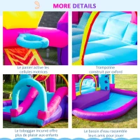 Outsunny Château Gonflable avec Toboggan, Trampoline, Aire de Jeux Piscine et Panier Jusqu'à 3 Enfants +3 Ans gonfleur et Sac de Transport Souffleur 350W inclus dim. 300L x 270l x 200H cm Multicolore(m-7)