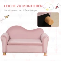 HOMCOM Kindersofa, Zweisitzer für Kinder 3-5 Jahre, Stauraum, Naturholzrahmen, 84 x 41,5 x 48,5cm, rosa(m-6)