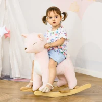 HOMCOM Caballito Balancín Forma de Ciervo para Niños de +3 Años Balancín Mecedora de Felpa con Sonidos y Base de Madera 68x35,5x64 cm Rosa(m-2)