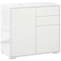 HOMCOM High Gloss Frame Sideboard, Push-Open Design with 2 Drawer for Living Room, Bedroom, 74H x 79W x 36Dcm, White(m-1)