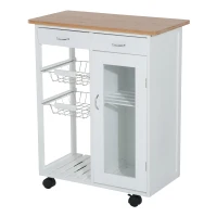 HOMCOM Chariot de service desserte de cuisine à roulettes multi-rangements 70L x 37l x 85H cm plateau bois massif bambou pin blanc(m-10)
